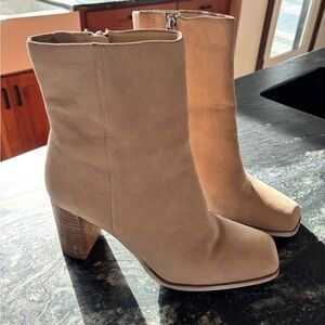 Beige Leather Ankle Boots